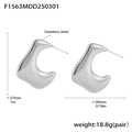 Silver irregular C-shaped pleated earrings in polished stainless steel finish - Steel Color (F1563)