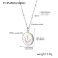 Collar de acero inoxidable plateado con colgante circular de nácar blanco y relieve - 40cm+5cm / Plateado