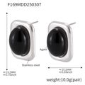 Minimalistische schwarze Achat-Ohrstecker in vergoldeter Edelstahlfassung - Schwarze Achat-Ohrringe (F169) / Stahlfarben