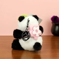 Panda pluche sleutelhanger met roze bloem en matzwarte metalen ring en haak - 10-15CM / Bloem Rugzak Panda