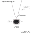 Halskette mit schwarzem Achat-Anhänger aus 18k vergoldetem Titanstahl und Maßenangaben - Schwarze Achat-Halskette (P521) / Stahlfarben