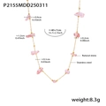 Detail view of gold stainless steel necklace with pink natural stones and dimension specs - Pink Natural Stone (P2155)