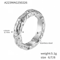 Silver hammered texture stainless steel ring with 5mm width and textured finish - Size 6 / Hammered Round Style (A223) / Steel