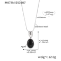 French style adjustable necklace with oval black agate pendant and stainless steel snake chain - Steel/Black Agate