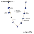 Detail of blue natural stone necklace with dimensions 40+7cm and stainless steel gold chain - Blue Natural Stone (P2155)