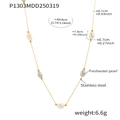 Gedetailleerde specificaties van de rvs ketting met vijf zoetwaterparels op wit - 40+8cm / Goud (P1303-Zoetwaterparel Kralenketting)