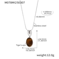 Tiger eye stone pendant necklace with adjustable 1000mm stainless steel snake chain - Steel Color/Tiger's Eye