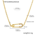 Detailed size parameters of gold stainless steel safety pin necklace with 5A zircon stones - Gold Safety Pin Zirconia Necklace (TXP233) / 40+5cm