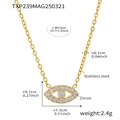 Detailed view of the gold Evil Eye pendant and stainless steel chain with size markers - Gold Zirconia Necklace (TXP239) / 40+5cm