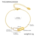 Interlocked oval rings bracelet with zircons and size specifications on white background - Zircon Interlocking Bracelet / Gold