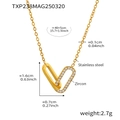Macro shot of gold double-ring rectangle pendant with zircon inlay on stainless steel chain - Zircon Interlocking Necklace / Gold