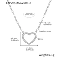 Collana a cuore in acciaio inossidabile argento con zirconi e catena da 40+5 cm - 40+5cm / Collana a Cuore Color Acciaio (TXP234)