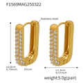 Detailed size view of gold U-shaped earrings with 20mm height and zircon inlays - Gold White Zirconia