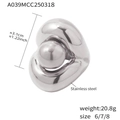 Bague épaisse en acier inoxydable argenté avec perle centrale et design multicouche - US 6 / Argent
