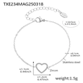 Bracciale a doppio strato con cuore in acciaio inossidabile e zirconi bianchi - 16+5cm / Bracciale a Cuore Color Acciaio (TXE234)