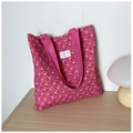 Floral print tote bag in rose pink with textured fabric and large capacity for women - Rose Red