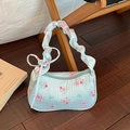 Sac bandoulière à fleurs avec poignée plissée et motif de roses bleu clair - Bleu