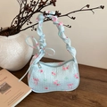 Borsa a spalla azzurra floreale con rose rosa e dolci dettagli con fiocco - Blu