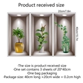 Set van 3 moderne 3D-muurstickers met groene potplanten en minimalistisch nisontwerp voor wand - 20x40cm