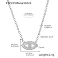 Silver stainless steel Evil Eye necklace with zircon pavé pendant and size markings - Steel Color Zirconia Necklace (TXP239) / 40+5cm