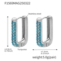U-shaped stainless steel earrings with two rows of turquoise stones in silver finish - Steel Blue Turquoise