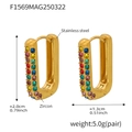 Detail shot of 20mm gold stainless steel hoop earrings with colorful zircon stones - Gold Multicolor Zircon
