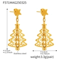 Detalle de pendientes de árbol de Navidad en acero dorado con medidas de tamaño - Dorado