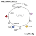 Silver stainless steel bracelet with colorful oil drip heart charms and extension chain - Mixed Color Heart Bracelet / 15+5cm / Steel