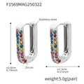 U-shaped stainless steel earrings with colorful inlaid zircons in silver finish - Steel Multicolor Zircon