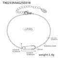 Delicate stainless steel safety pin bracelet with zircon accents and adjustable lobster clasp - Silver Safety Pin Zirconia Bracelet (TXE233) / 16+5cm