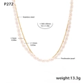 Dettaglio collana doppia in acciaio inossidabile 360mm con perle d'acqua dolce 5mm - Set di Orecchini e Collana di Perle a Doppio Strato Oro (P272)