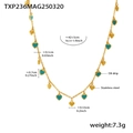 Gold stainless steel heart necklace with turquoise oil drip pendants and 42+5cm chain - Green Heart Necklace / 40+5cm / Gold
