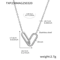 Silver stainless steel necklace with interlocking rings and zircon pave setting - Zircon Interlocking Necklace / Silver