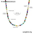 Detailed view of bohemian colorful natural stone bead necklace with imitation pearls - 38+7cm / Multi-color (P1997)