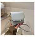 Detail of light blue pebble leather crossbody bag with premium gold metal hardware - No Pendant / Gray