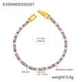 Bracciale in acciaio inossidabile dorato con zirconi viola rettangolari e rotondi chiari - Bracciale Zirconia Viola