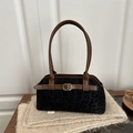Borsa sottobraccio leopardata retrò con cinturini in pelle marrone e fibbia oro - Nero