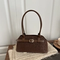 Elegante borsa a spalla marrone scuro leopardata con fibbia dorata e finitura scamosciata - Marrone