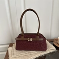 Borsa a spalla vintage con stampa leopardata bordeaux e texture scamosciata - Borgogna