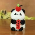 Panda plush keychain with red apple and gold lettered lucky charm on wooden surface - Panda Style (W-Panda)