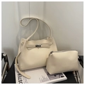 Conjunto de bolso de dos piezas en cuero sintético blanco crema con bandolera - Blanco