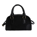 Kleine quadratische Henkeltasche in Schwarz mit Kontrasteinsätzen und Goldbeschlägen - Schwarz ohne Anhänger