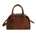 Braune Retro Bowling-Handtasche im Kontrast-Wildleder-Look mit Henkeln und Riemen - Braun Ohne Anhänger