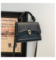 Black vegan leather crossbody bag with gold metal buckle and knotted top handle - Black