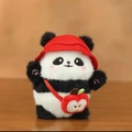 Panda pluche sleutelhanger met rode zonnehoed en klein appelvormig tasje accessoire - 10-15CM / Rode Hoed Panda