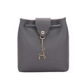 Mini gray PU leather crossbody bag with golden deer pendant and snap closure - Dark Gray