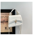 Structured white handbag with golden double-ring buckle and elegant knotted top handle - White