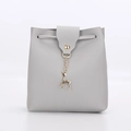 Mini gray crossbody phone bag with gold deer charm and drawstring closure for women - Light Gray