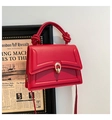 Chic red leather small square bag with knot handle detail and adjustable shoulder strap - Red