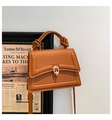 Caramel brown leather handbag with knotted handle and gold metal twist lock - Brown